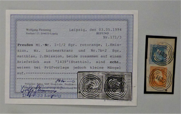 Briefmarke, Michel-Nr. 1 + 7b