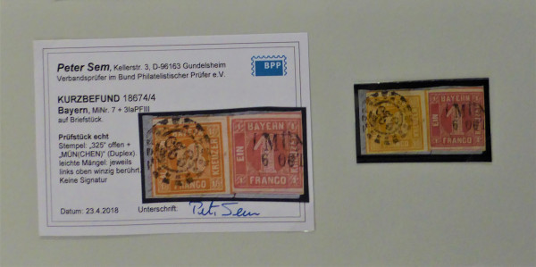 Briefmarke, Michel-Nr. 7 + 3 Ia PFIII